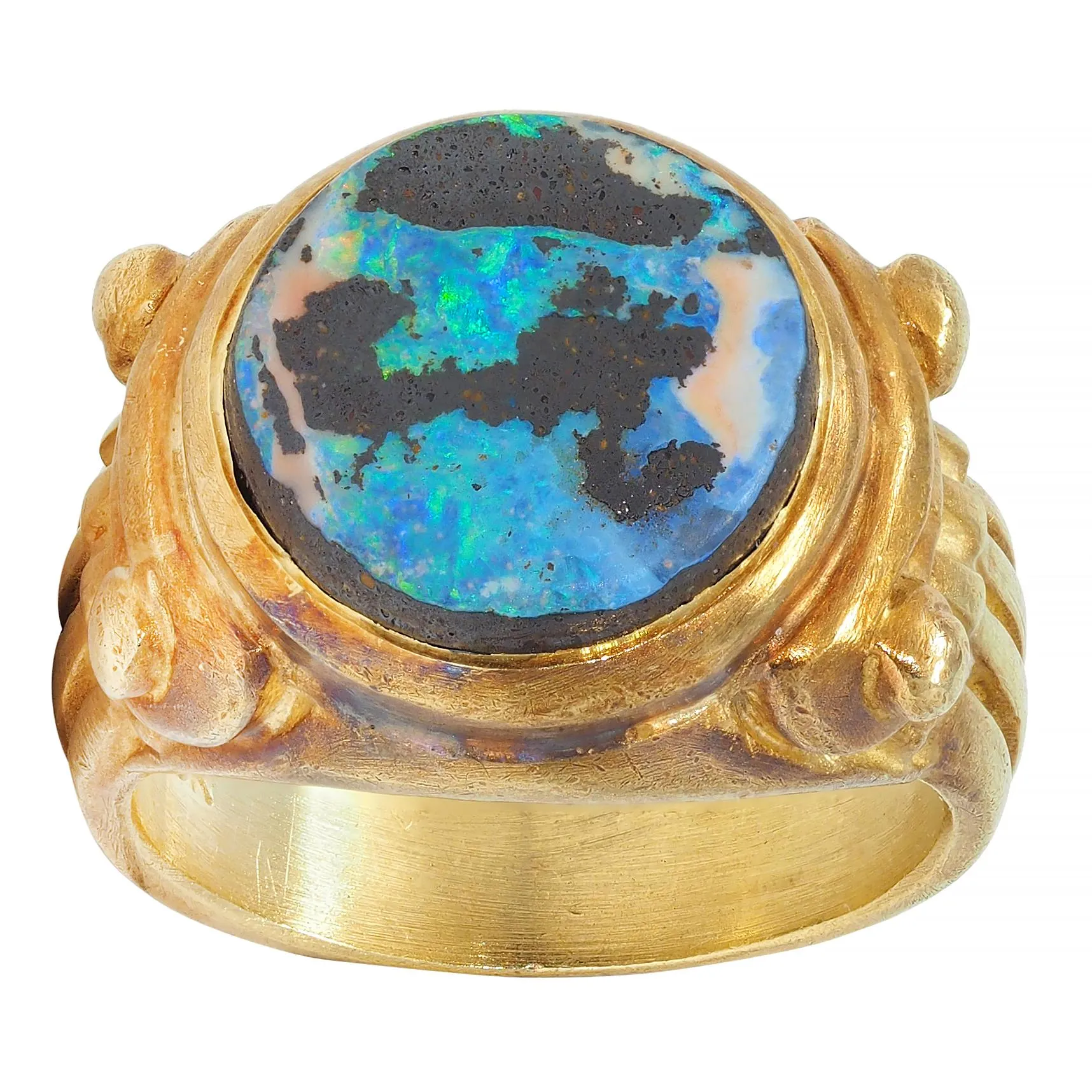 Vintage Boulder Opal 18 Karat Yellow Gold Neoclassical Greek Column Signet Ring