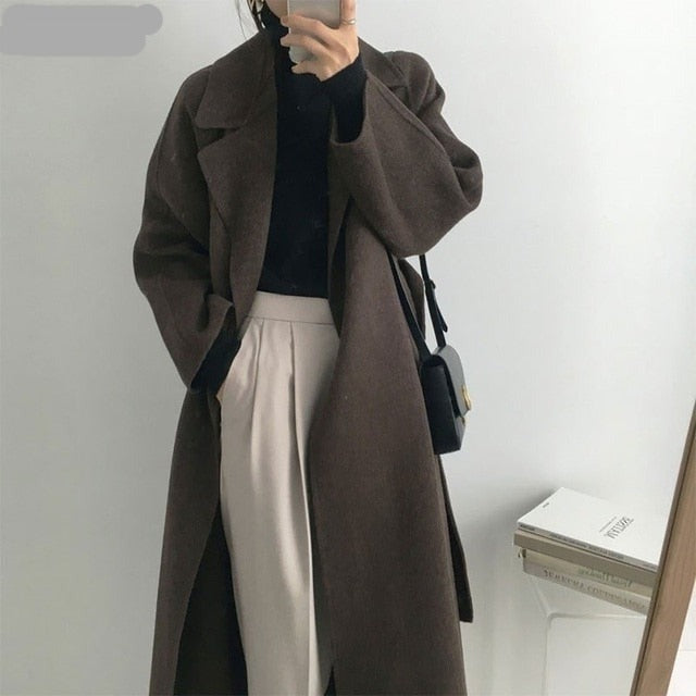 Women Woolen Coats Chic Casual Long