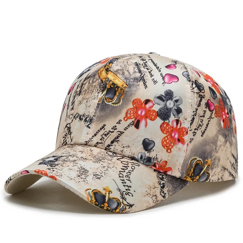 Women's Hip Hop Dustproof Rose Floral Print Embroidery Sport Baseball Cap