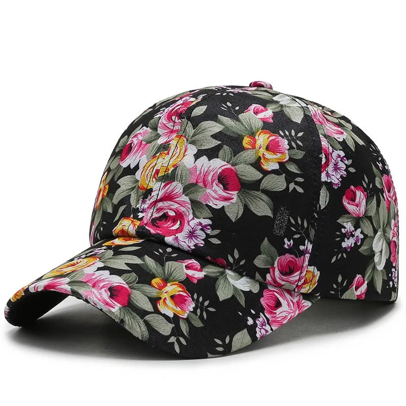 Women's Hip Hop Dustproof Rose Floral Print Embroidery Sport Baseball Cap