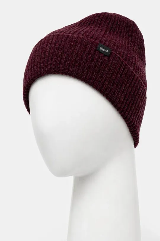 Woolrich wool beanie Knitted Ribbed Beanie maroon color CFWOAC0331MRUF0659